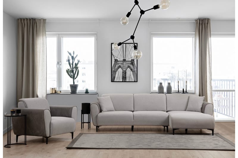 Rebelo Sovesofa med divan - Grå - Møbler - Sofaer - Sovesofaer - Hjørnesovesofa