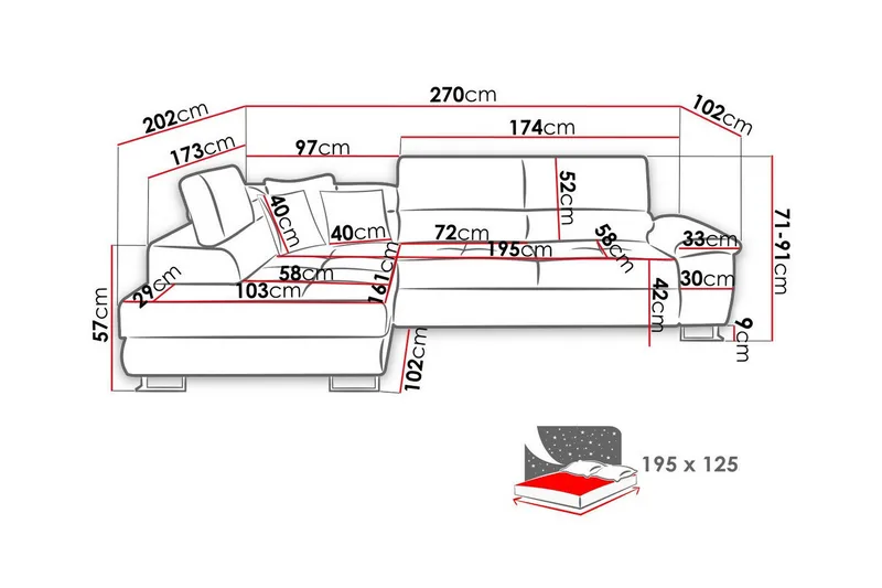 Reginia 3-seters Hjørnesovesofa - Møbler - Sofaer - Sovesofaer - Hjørnesovesofa