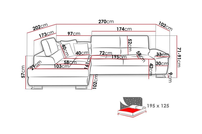 Reginia 3-seters Hjørnesovesofa - Møbler - Sofaer - Sovesofaer - Hjørnesovesofa