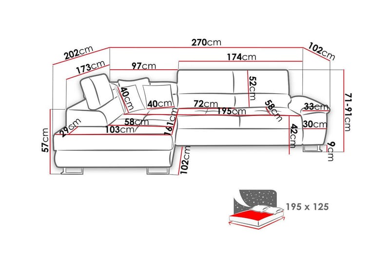 Reginia 3-seters Hjørnesovesofa - Møbler - Sofaer - Sovesofaer - Hjørnesovesofa