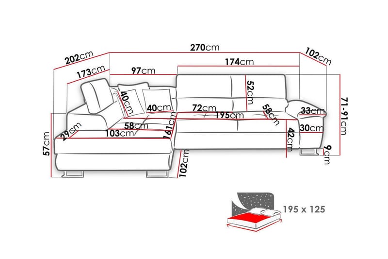 Reginia 3-seters Hjørnesovesofa - Møbler - Sofaer - Sovesofaer - Hjørnesovesofa