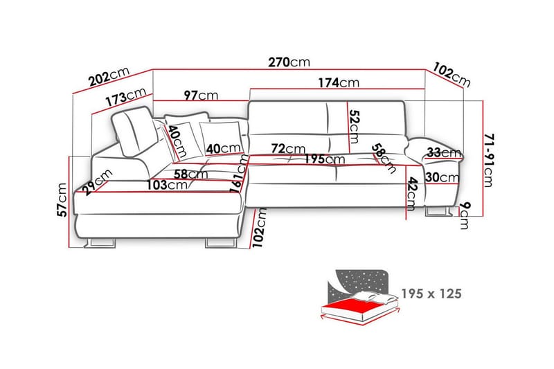 Reginia 3-seters Hjørnesovesofa - Møbler - Sofaer - Sovesofaer - Hjørnesovesofa