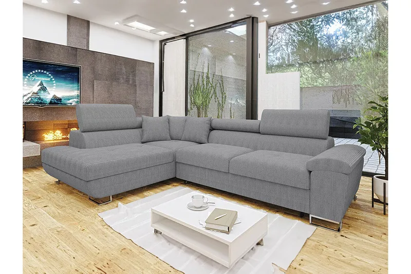 Reginia 3-seters Venstrevendt Hjørnesovesofa 125x195 cm med Oppbevaring - Grå - Møbler - Sofaer - Sovesofaer - Langsgående sovesofa
