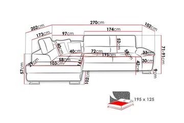 Reginia 3-seters Venstrevendt Hjørnesovesofa 125x195 cm med Oppbevaring - Grå - Møbler - Sofaer - Sovesofaer - Langsgående sovesofa