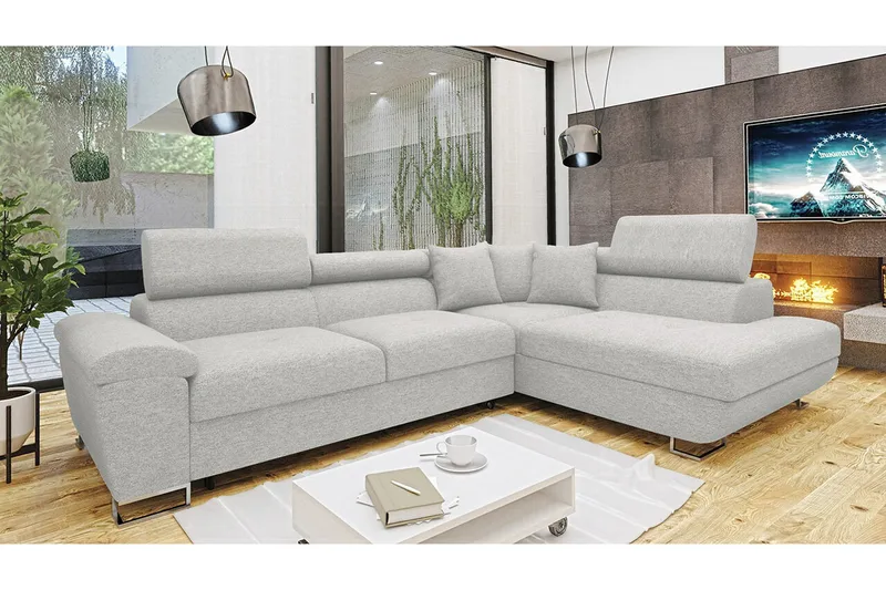 Reginia 3-sits Hörnbäddsoffa NO_BRAND Ljusgrå - Møbler - Sofaer - Sovesofaer - Hjørnesovesofa