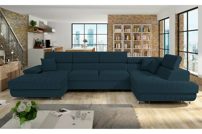 Reginia 4-seter Hjørnesovesofa 125x270 cm med Oppbevaring i Manchesterstoff - Blå - Møbler - Sofaer - Sovesofaer - Sovesofa divan