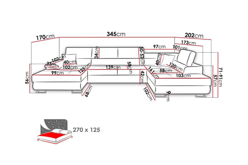 Reginia 4-seter Hjørnesovesofa 125x270 cm med Oppbevaring i Manchesterstoff - Blå - Møbler - Sofaer - Sovesofaer - Sovesofa divan
