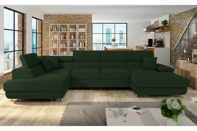 Reginia 4-seter Hjørnesovesofa 125x270 cm med Oppbevaring i Manchesterstoff - Flaskegrønn - Møbler - Sofaer - Sovesofaer - Sovesofa divan
