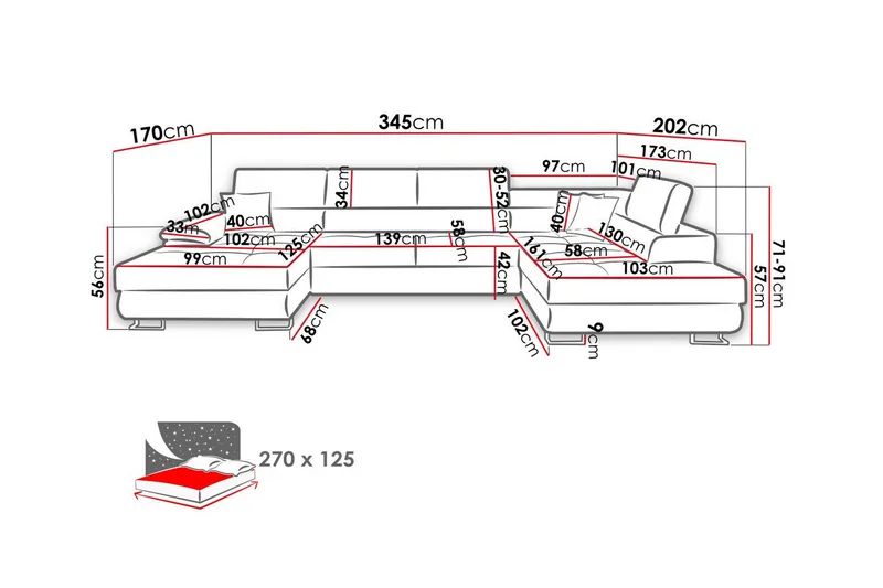 Reginia 4-seter Hjørnesovesofa 125x270 cm med Oppbevaring i Manchesterstoff - Grå - Møbler - Sofaer - Sovesofaer - Sovesofa divan