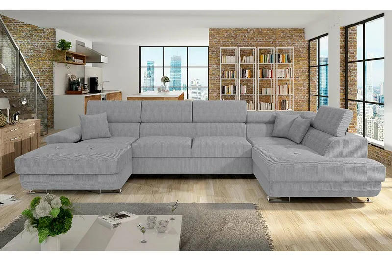 Reginia 4-seter Hjørnesovesofa 125x270 cm med Oppbevaring i Manchesterstoff - Grå - Møbler - Sofaer - Sovesofaer - Sovesofa divan
