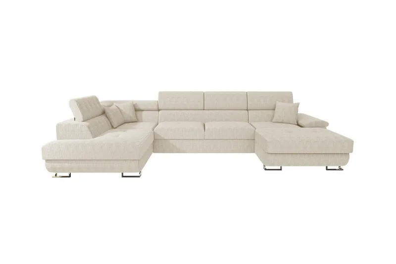 Reginia 4-seter Hjørnesovesofa 125x270 cm med Oppbevaring i Manchesterstoff, Kremhvit