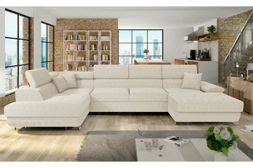 Reginia 4-seter Hjørnesovesofa 125x270 cm med Oppbevaring i Manchesterstoff - Kremhvit - Møbler - Sofaer - Sovesofaer - Sovesofa divan