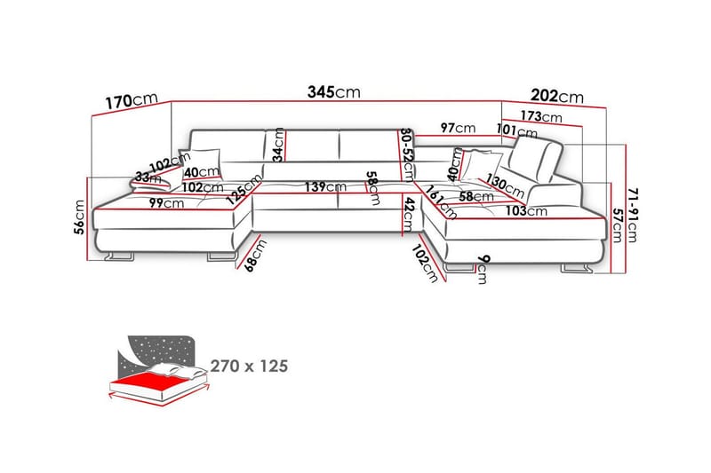Reginia 4-seter Hjørnesovesofa 125x270 cm med Oppbevaring i Manchesterstoff - Terrakotta - Møbler - Sofaer - Sovesofaer - Sovesofa divan