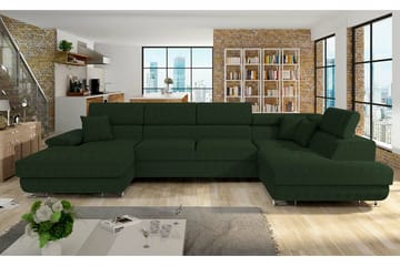 Reginia 4-seter Hjørnesovesofa med Oppbevaring i Manchesterstoff - Grønn - Møbler - Sofaer - Sovesofaer - Sovesofa divan