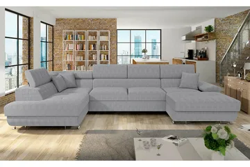 Reginia 4-seter U-formet Hjørnesovesofa med Oppbevaring i Stoff - Grå - Møbler - Sofaer - Sovesofaer - Sovesofa divan