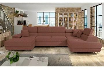 Reginia 4-seter U-formet Hjørnesovesofa med Oppbevaring i Stoff - Terrakotta - Møbler - Sofaer - Sovesofaer - Sovesofa divan