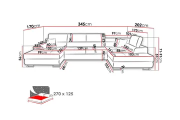 Reginia 4-seter U-formet Sovesofa 125x270 cm med Oppbevaring i Kordfløyel - Gul - Møbler - Sofaer - Sovesofaer - Sovesofa divan