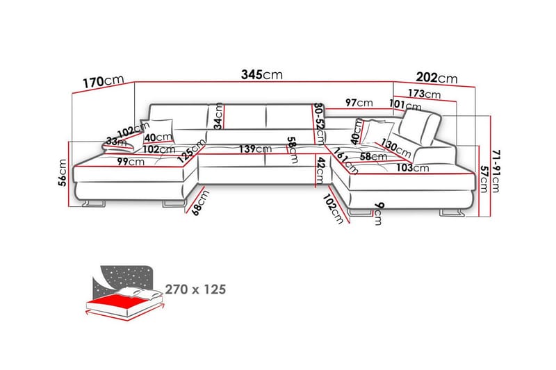 Reginia 4-seter U-formet Sovesofa 125x270 cm med Oppbevaring i Kordfløyel - Gul - Møbler - Sofaer - Sovesofaer - Sovesofa divan