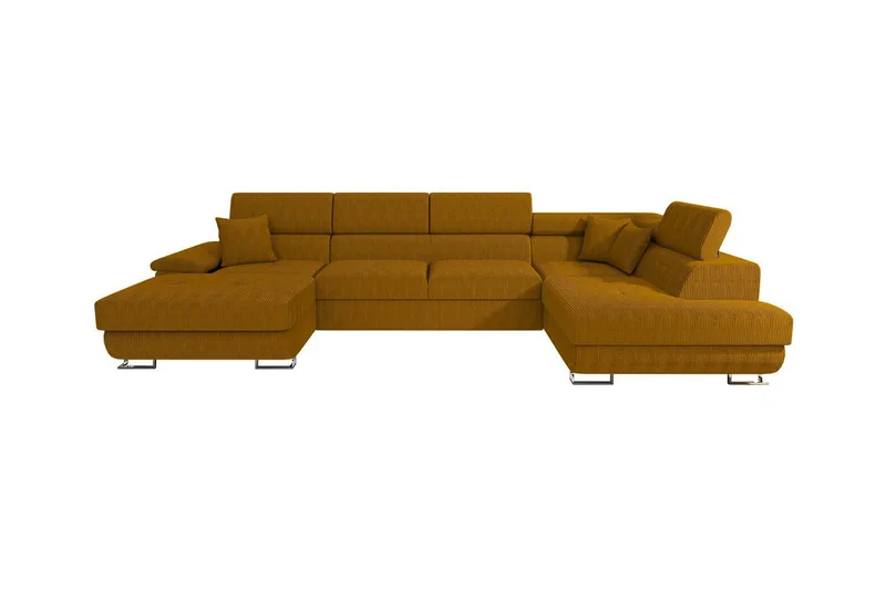 Reginia 4-seter U-formet Sovesofa 125x270 cm med Oppbevaring i Kordfløyel, Gul