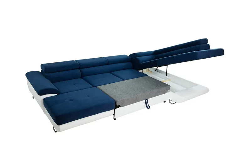 Reginia 4-seters Hjørnesovesofa 125x270 cm med Lift Up Oppbevaring i Mansjestertøy, Marineblå