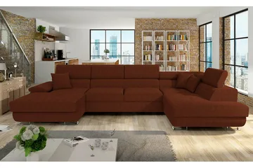 Reginia 4-seters Hjørnesovesofa 125x270 cm med Liftup Oppbevaring i Mansjesterstoff - Brun - Møbler - Sofaer - Sovesofaer - Sovesofa divan