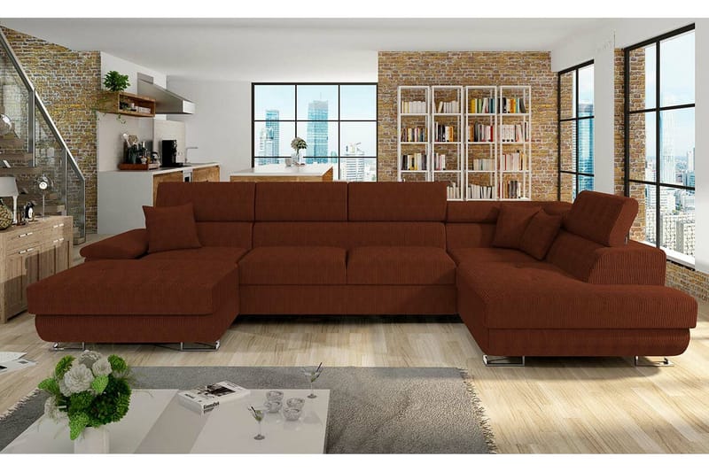 Reginia 4-seters Hjørnesovesofa 125x270 cm med Liftup Oppbevaring i Mansjesterstoff - Brun - Møbler - Sofaer - Sovesofaer - Sovesofa divan