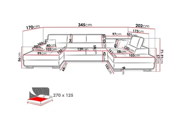 Reginia 4-seters Hjørnesovesofa 125x270 cm med Oppbevaring i Kordfløyel - Brun - Møbler - Sofaer - Sovesofaer - Sovesofa divan