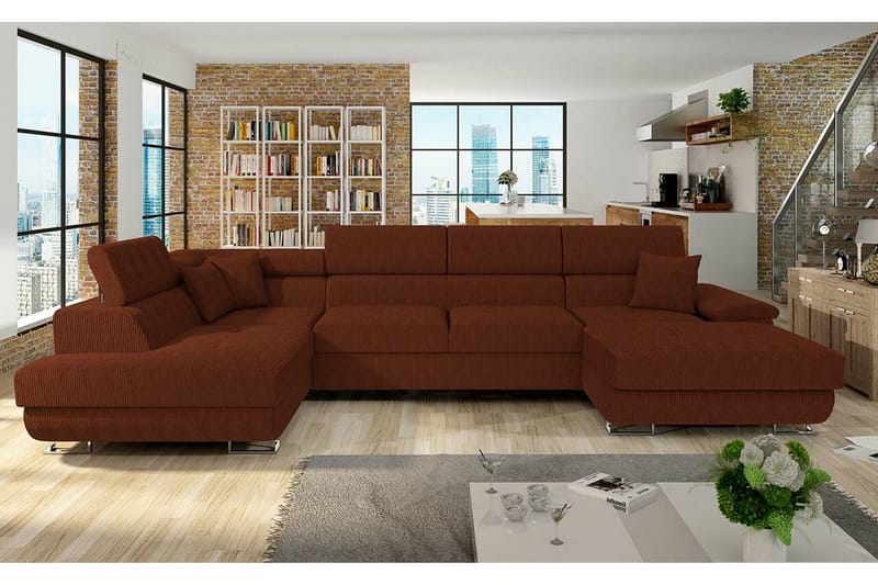 Reginia 4-seters Hjørnesovesofa 125x270 cm med Oppbevaring i Kordfløyel - Brun - Møbler - Sofaer - Sovesofaer - Sovesofa divan