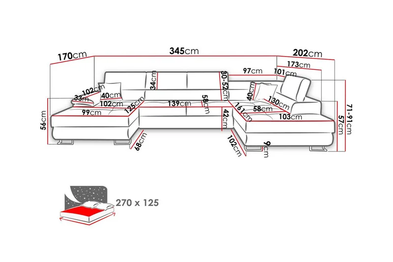 Reginia 4-seters Hjørnesovesofa - Møbler - Sofaer - Sovesofaer - Hjørnesovesofa