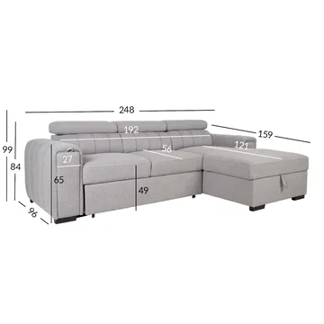 Hjørnesovesofa Selmar Høyre - Grå - Møbler - Sofaer - Sovesofaer - Hjørnesovesofa