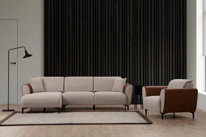 Sovesofa med divan Demeden - Beige - Hjørnesovesofa