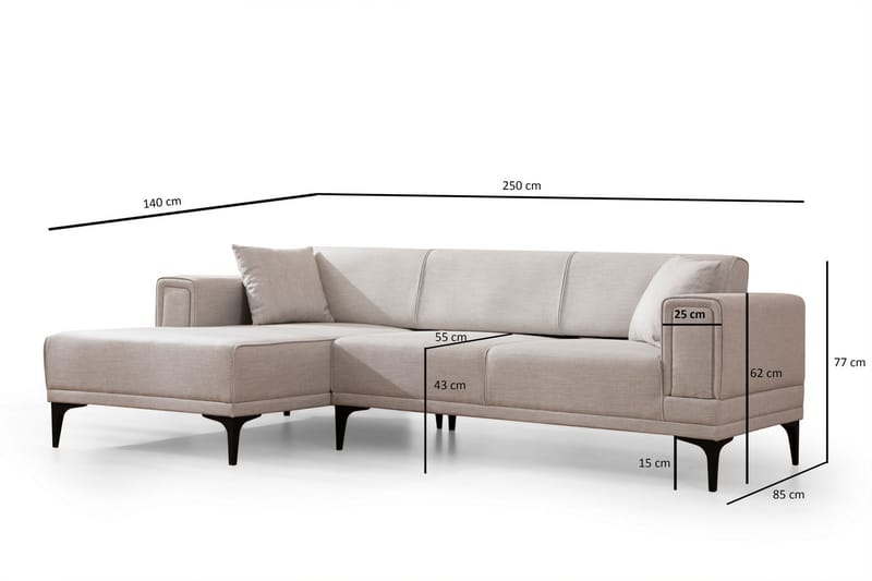 Sovesofa med divan Naoko - Beige - Hjørnesovesofa