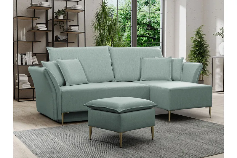 Staffin 3-sits Hörnbäddsoffa NO_BRAND Light green - Møbler - Sofaer - Sovesofaer - Hjørnesovesofa
