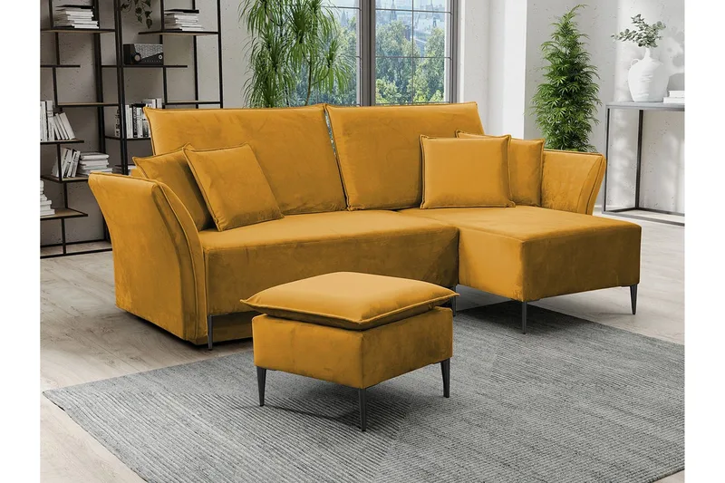 Staffin 3-sits Hörnbäddsoffa NO_BRAND Yellow - Møbler - Sofaer - Sovesofaer - Hjørnesovesofa