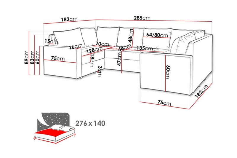 Staffin 4-sits Hörnbäddsoffa NO_BRAND Dark grey - Møbler - Sofaer - Sovesofaer - Hjørnesovesofa