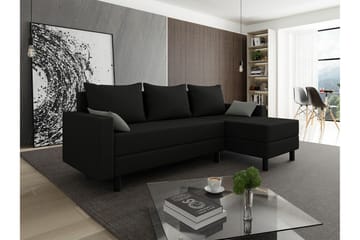 Summerhill 3-seter Høyrevendt Hjørnesovesofa med Oppbevaring i Stoff med Treramme - Svart - Møbler - Sofaer - Sovesofaer - Sovesofa divan