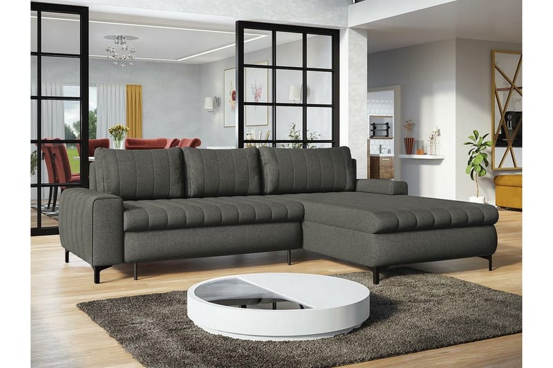 Talby 3-seter Høyre L-formet Hjørnesovesofa 135x255 cm med Oppbevaring i Stoff - Grå - Møbler - Sofaer - Sovesofaer - Sovesofa divan