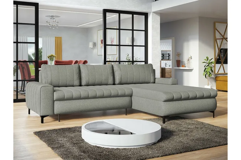 Talby 3-seter Høyre Sovesofa 135x255 cm med Oppbevaring i Stoff - Grå - Møbler - Sofaer - Sovesofaer - Sovesofa divan