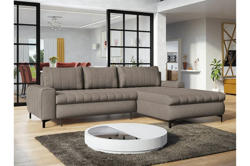 Talby 3-seter Høyre Sovesofa 135x255 cm med Oppbevaring i Stoff - Gråbeige - Møbler - Sofaer - Sovesofaer - Sovesofa divan