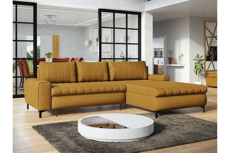 Talby 3-seter Høyre Sovesofa 135x255 cm med Oppbevaring i Stoff - Gul - Møbler - Sofaer - Sovesofaer - Sovesofa divan