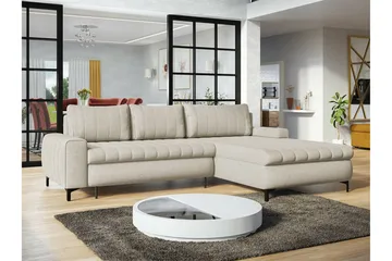 Talby 3-seter Høyre Sovesofa med Oppbevaring og Kanalsteppet i Stoff - Beige - Møbler - Sofaer - Sovesofaer - Sovesofa divan
