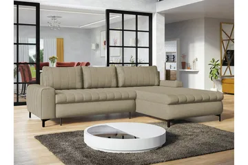 Talby 3-seter Høyre Sovesofa med Oppbevaring og Vertikale Sømmer i Stoff - Beige - Møbler - Sofaer - Sovesofaer - Sovesofa divan