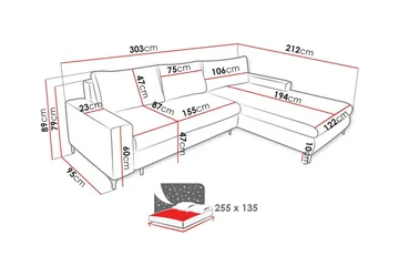 Talby 3-seter Høyre Sovesofa med Oppbevaring og Vertikale Sømmer i Stoff - Beige - Møbler - Sofaer - Sovesofaer - Sovesofa divan
