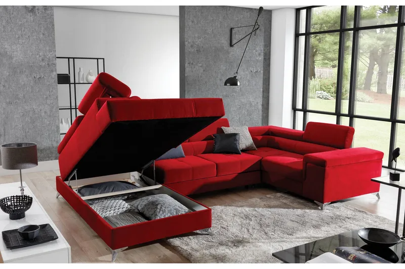 Theriago Hjørnesovesofa med Divan Venstre - Rød - Møbler - Sofaer - Sovesofaer - Hjørnesovesofa