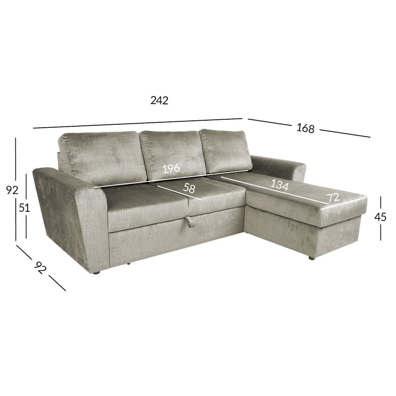 Hjørnesovesofa Tjörnö fløyel - beige fløyel - Møbler - Sofaer - Sovesofaer - Hjørnesovesofa