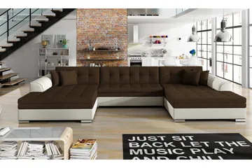 Ventolia Knappet U-formet Hjørnesovesofa i Stoff - Beige|Brun - Møbler - Sofaer - Sovesofaer - Sovesofa divan