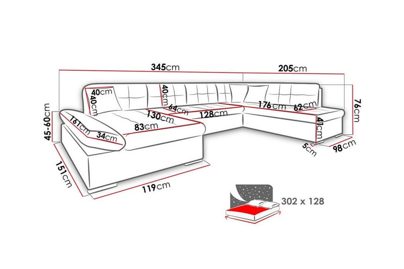 Zumar 5-sits Hörnbäddsoffa NO_BRAND White - Møbler - Sofaer - Sovesofaer - Sovesofa divan