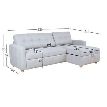 Hjørnesovesofa Porsen - Grå - Møbler - Sofaer - Sovesofaer - Hjørnesovesofa