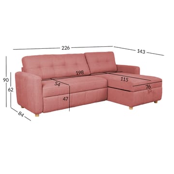 Hjørnesovesofa Porsen - Rosa - Møbler - Sofaer - Sovesofaer - Hjørnesovesofa