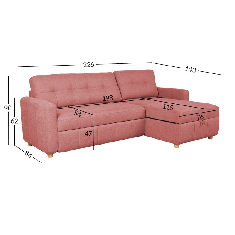Hjørnesovesofa Porsen - Rosa - Møbler - Sofaer - Sovesofaer - Hjørnesovesofa